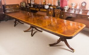 Vintage 14ft Regency Style Dining Table Inlaid Flame Mahogany 20th C